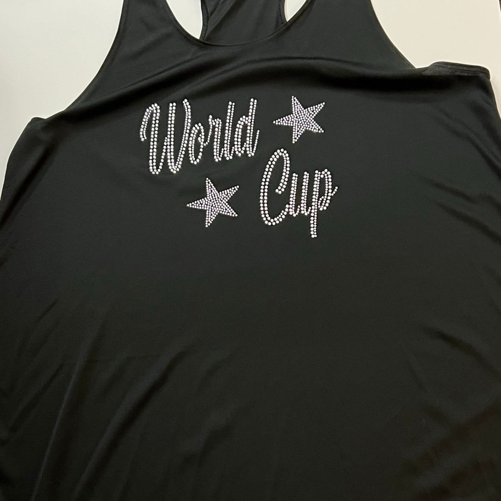 Black World Cup Tank Top Bedazzled racerback 
Size Adult XL